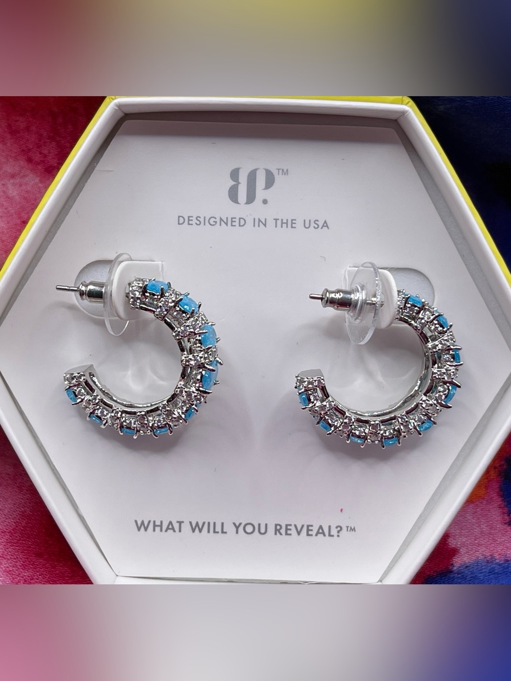 Bomb Party "Embrace the Skies" Blue Topaz Ice Crystal Earrings NIB